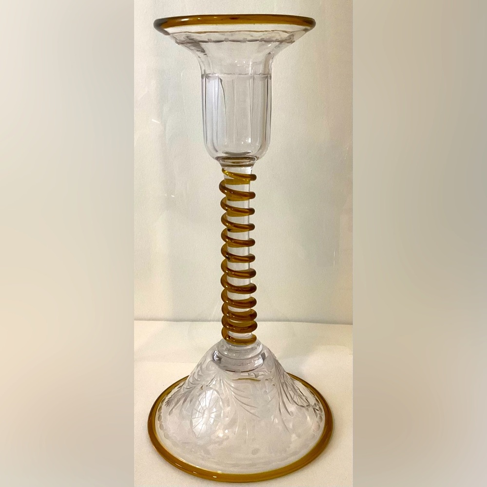 Pairpoint candlestick, Engraved Waterford pattern.  1925-1930, Antique, Rare
